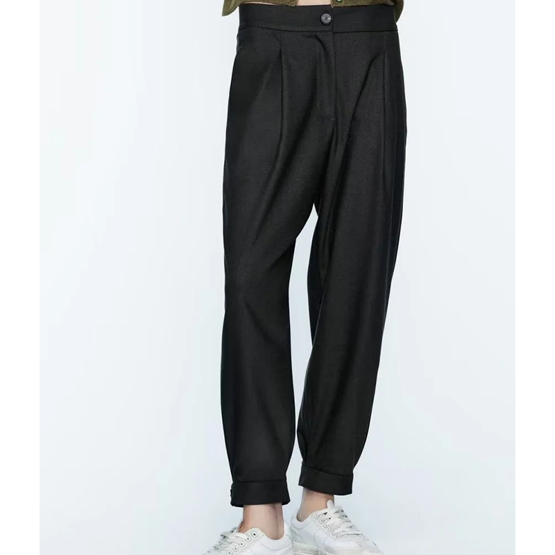 Fashion Grey Polyester Cinch-leg Micro-pleated Trousers,Pants