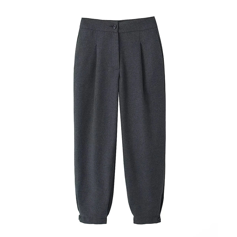 Fashion Grey Polyester Cinch-leg Micro-pleated Trousers,Pants