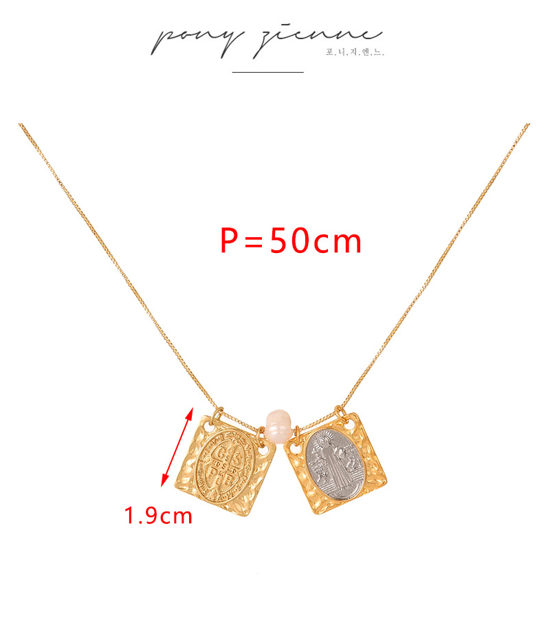 Fashion Golden 2 Copper Pearl Square Portrait Pendant Necklace,Necklaces
