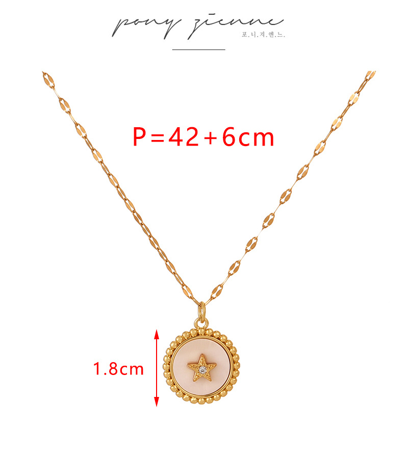 Fashion Gold Copper Set Zircon Round Shell Five-pointed Star Pendant Necklace,Necklaces