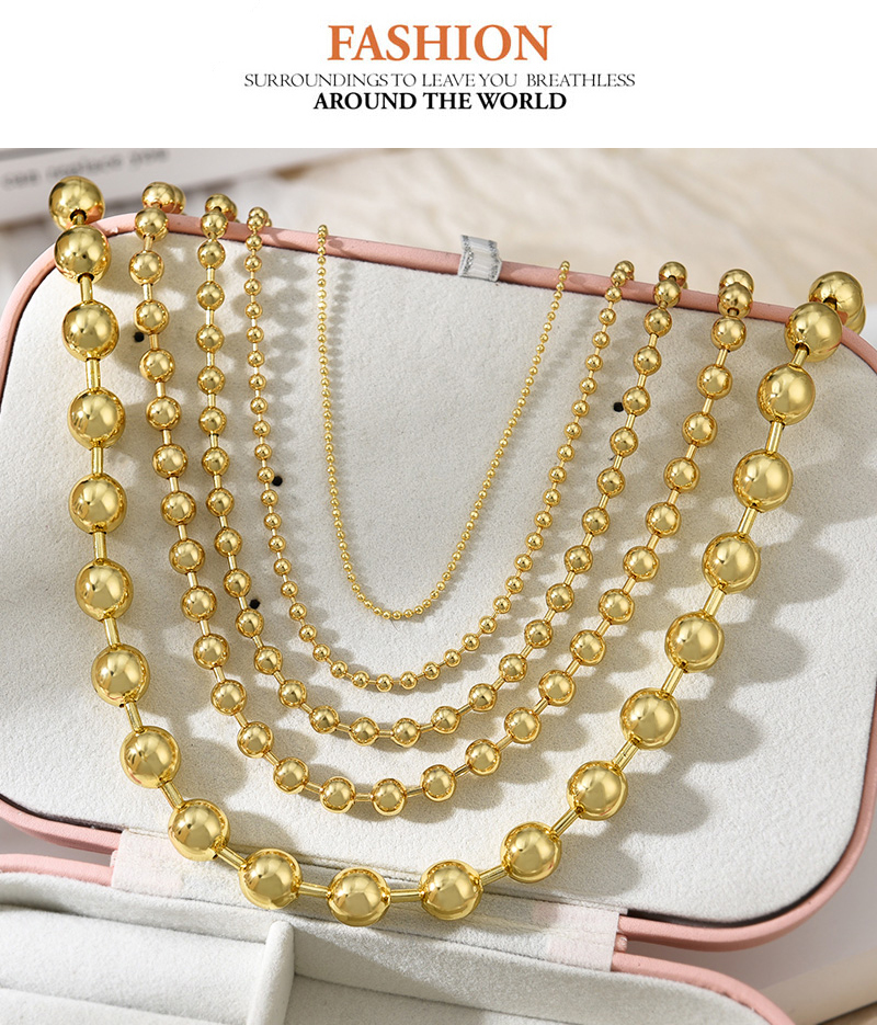 Fashion Golden 2 Copper Beaded Plain Hoop Necklace (6mm),Necklaces