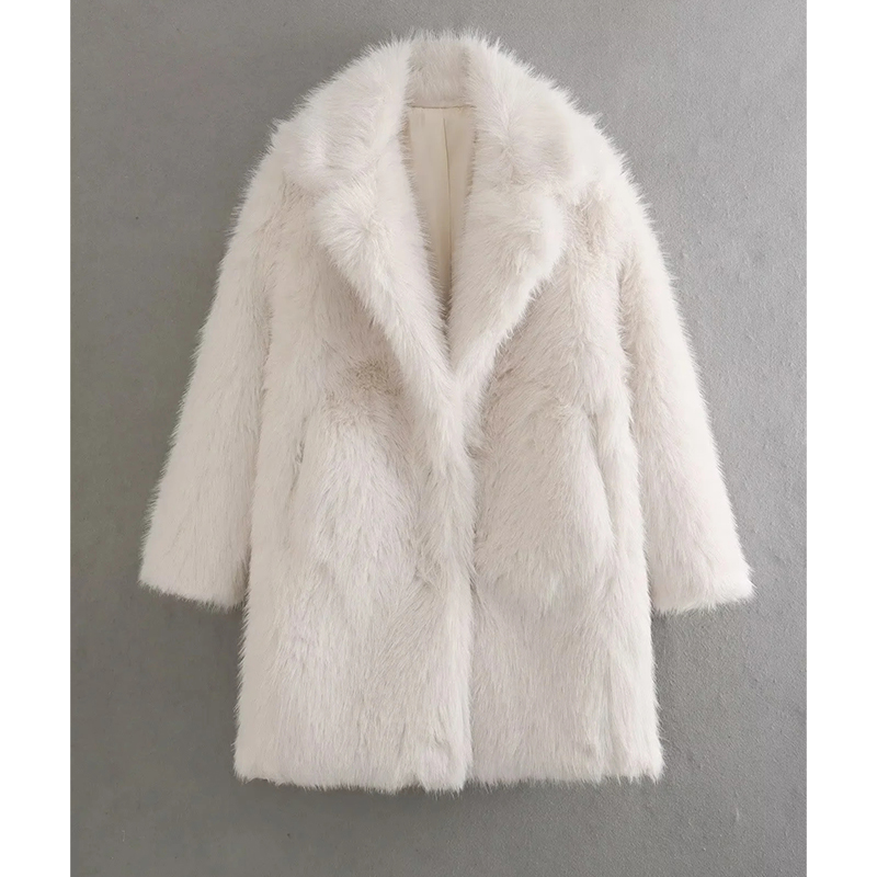 Fashion Beige Artificial Fur Lapel Coat Jacket,Coat-Jacket