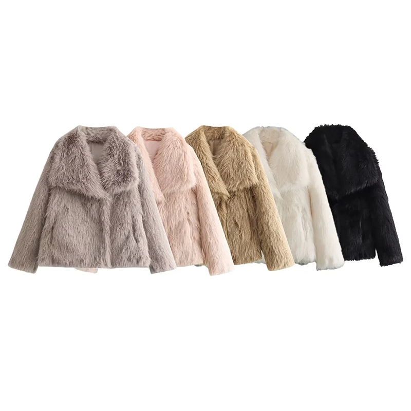 Fashion Khaki Artificial Fur Lapel Jacket,Coat-Jacket