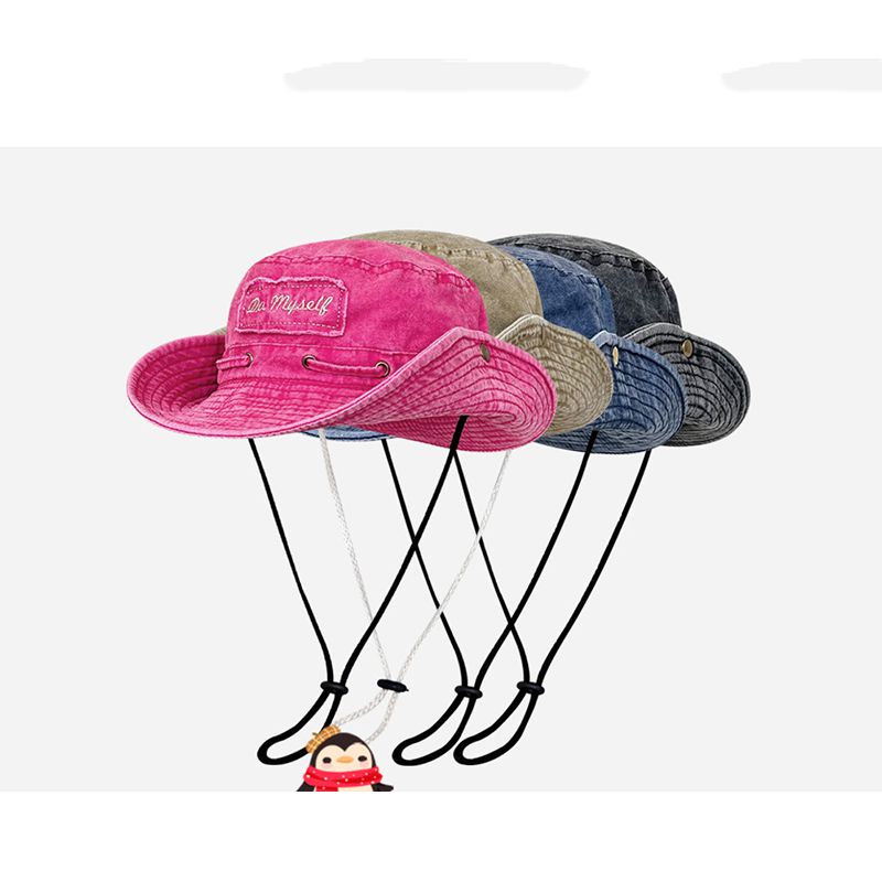 Fashion Rose Pink Denim Drawstring Bucket Hat,Beanies&Others