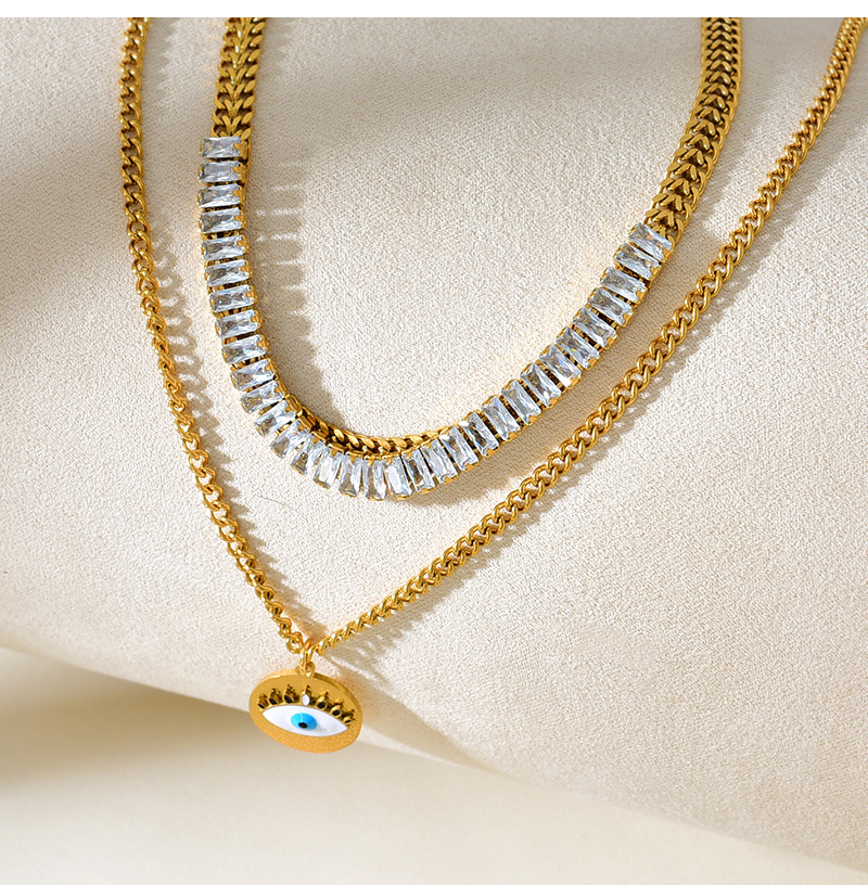 Fashion Gold Double Layer Titanium Steel Inlaid With Zirconium Oil Drop Eye Pendant Bracelet,Bracelets