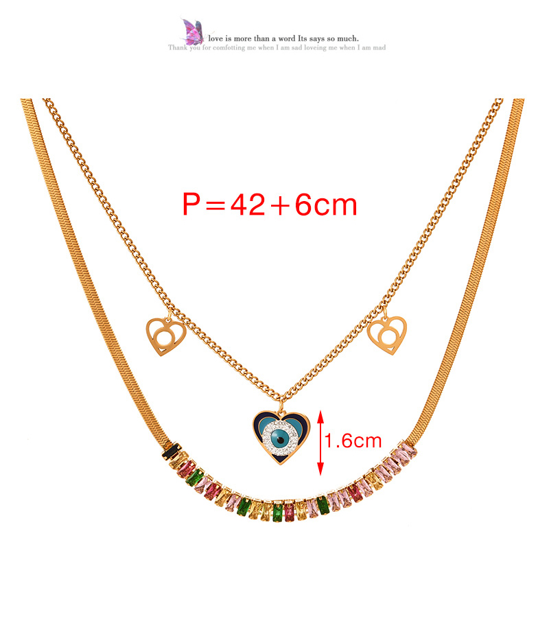 Fashion Color Double Layer Titanium Steel Inlaid With Zirconium Oil Drop Love Eyes Pendant Necklace,Necklaces