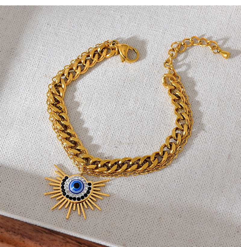 Fashion Gold Double Layer Titanium Steel Inlaid With Zirconium Geometric Eye Pendant Thick Chain Bracelet,Bracelets