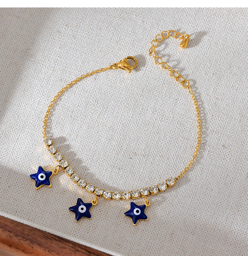 Fashion Navy Blue Titanium Steel Inlaid With Zirconium Oil Drop Five-pointed Star Eye Pendant Bracelet,Bracelets