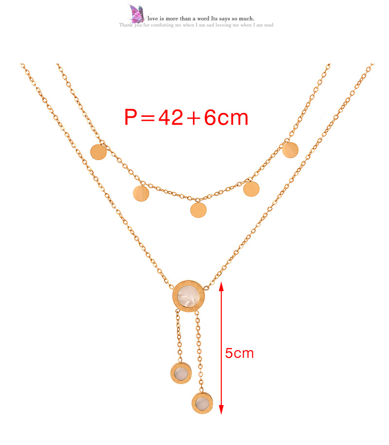 Fashion Gold Double-layer Titanium Steel Shell Round Scale Pendant Tassel Necklace,Necklaces