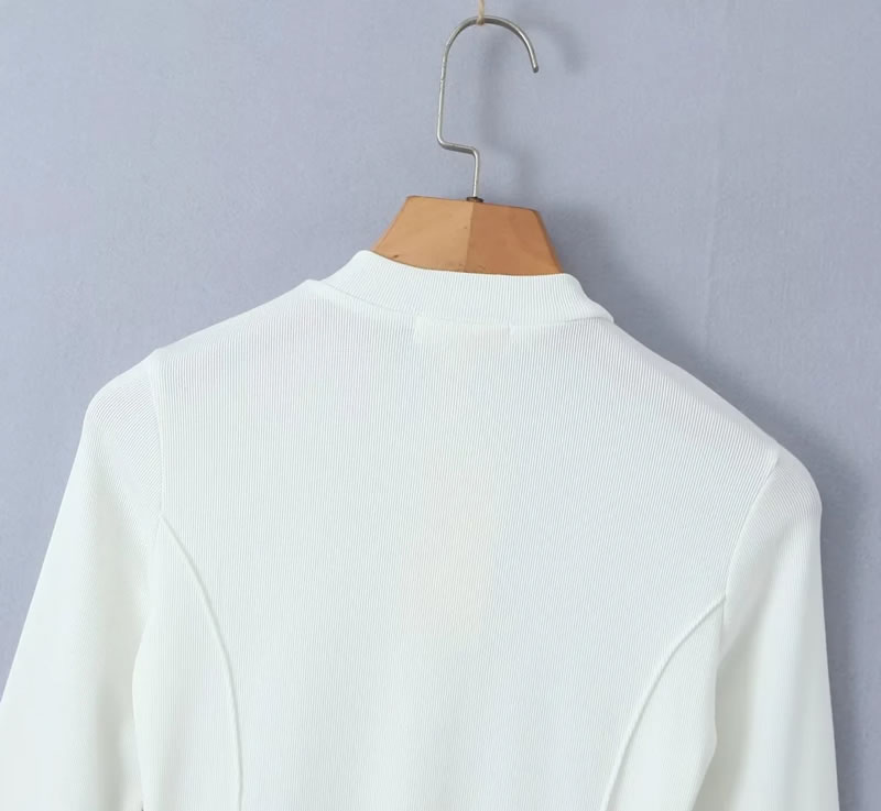 Fashion White Knitted Zipper Jumpsuit,Unitards
