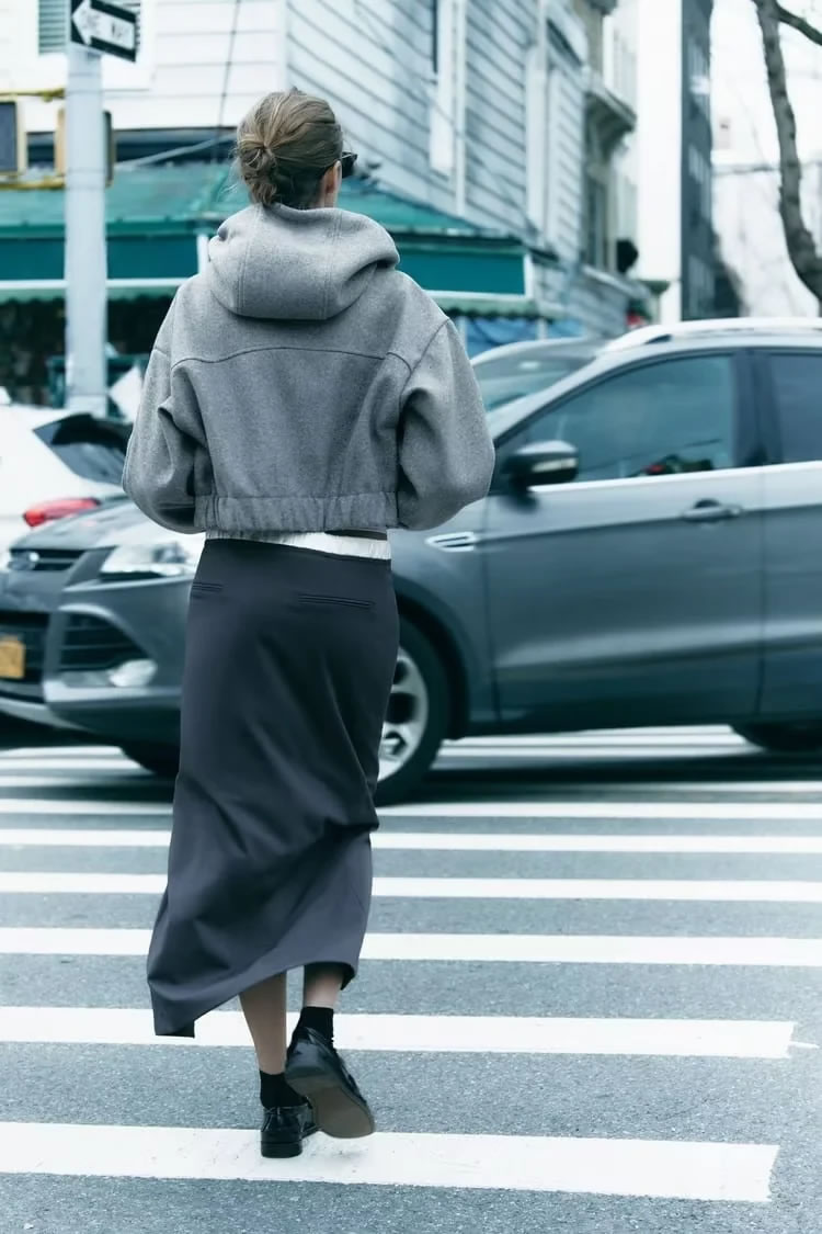 Fashion Grey Blended Patchwork Boxer Slit Skirt,Skirts