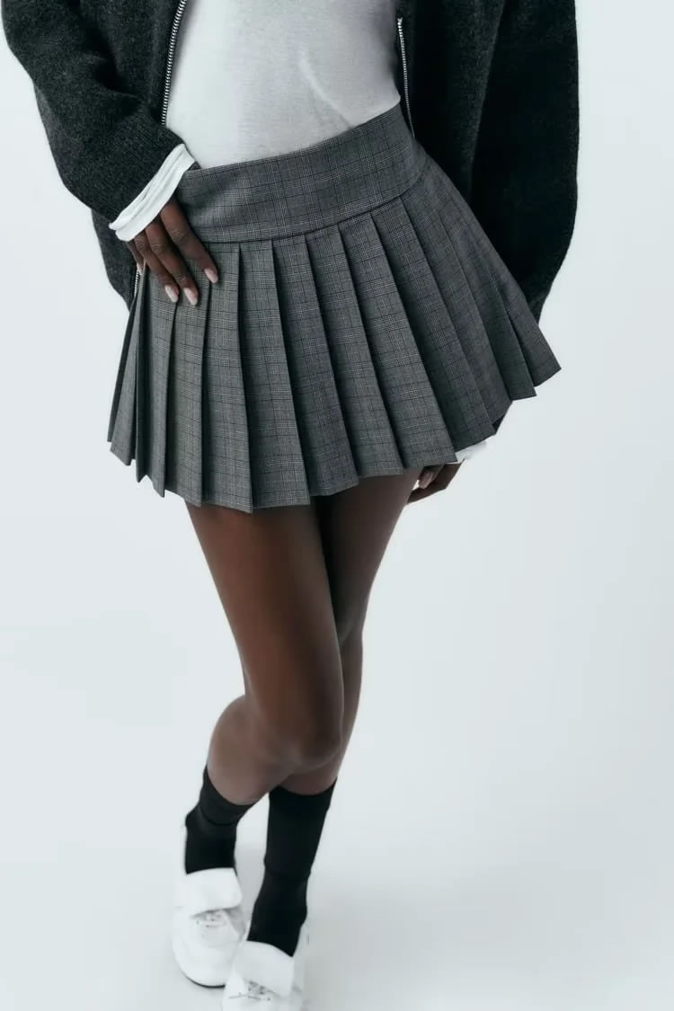 Fashion Grey Blended Wide Pleated Skirt,Skirts