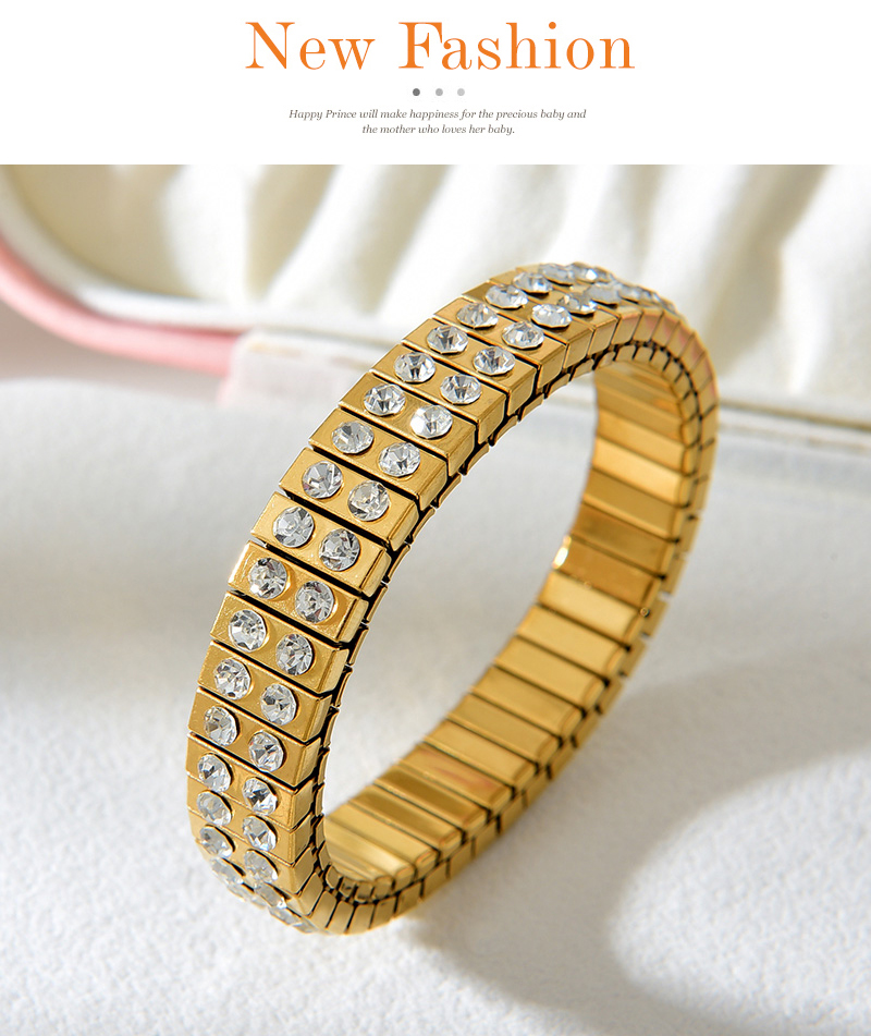 Fashion Gold Titanium Steel Inlaid With Zirconium Geometric Spring Bracelet,Bracelets