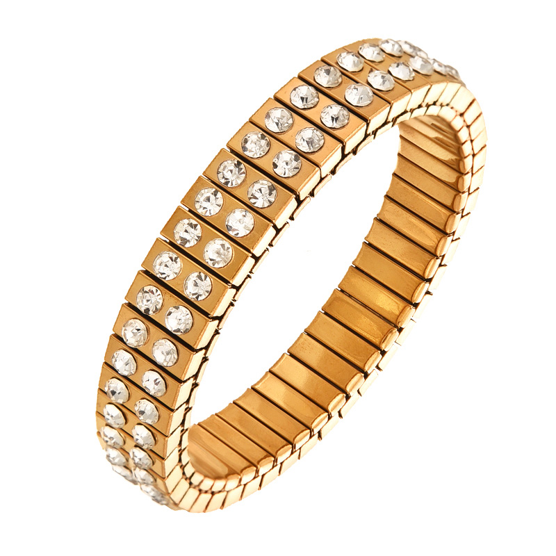 Fashion Gold Titanium Steel Inlaid With Zirconium Geometric Spring Bracelet,Bracelets