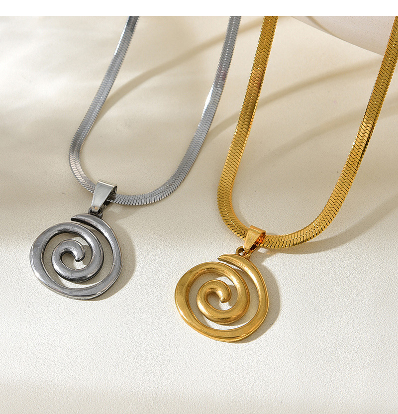 Fashion Silver Titanium Steel Spiral Pendant Snake Bone Chain Necklace,Necklaces