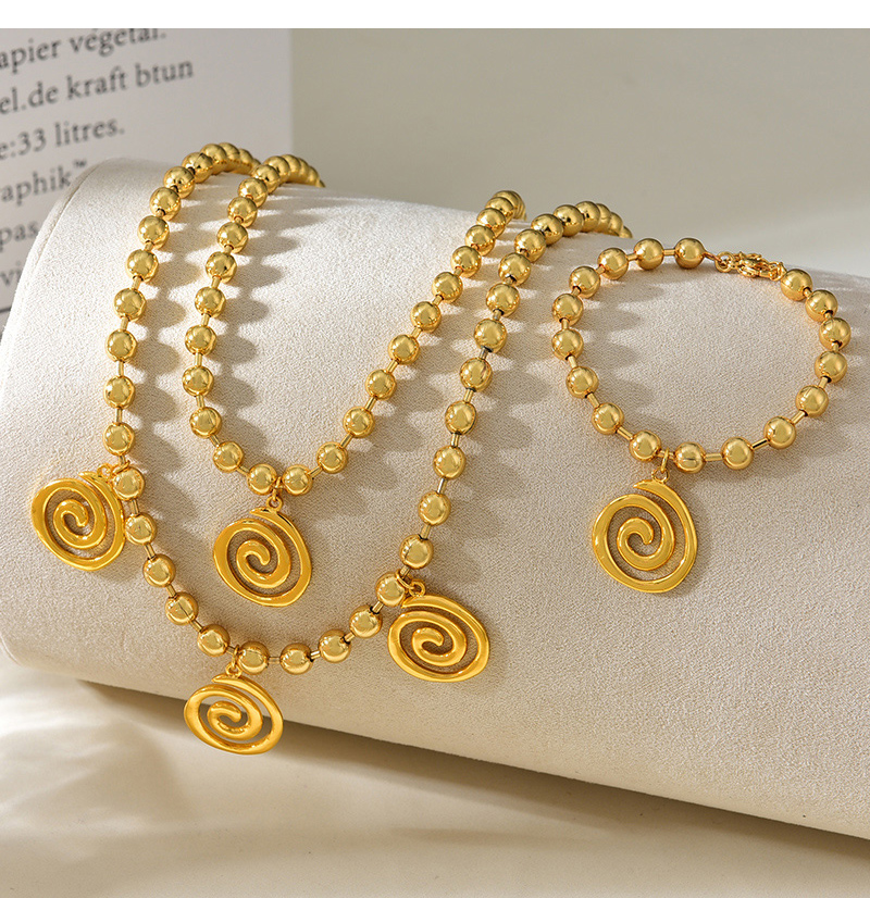 Fashion Golden 2 Copper Spiral Pattern Pendant Bead Necklace (6mm),Necklaces