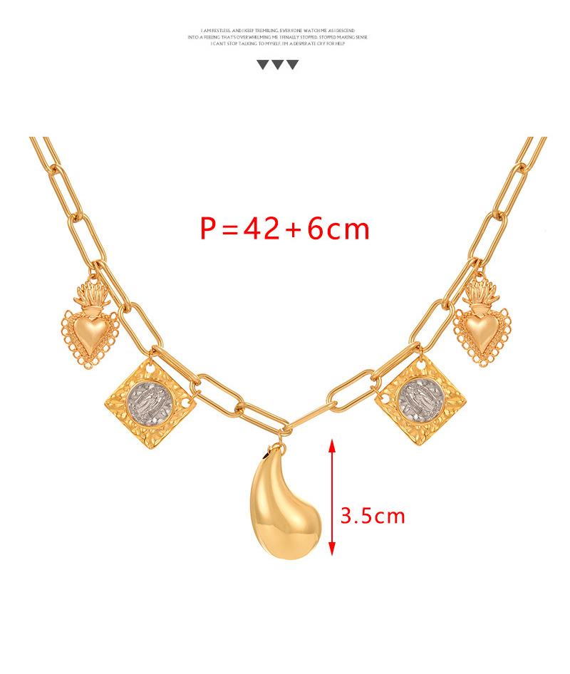 Fashion Gold Copper Water Drop Square Portrait Love Pendant Thick Chain Necklace,Necklaces