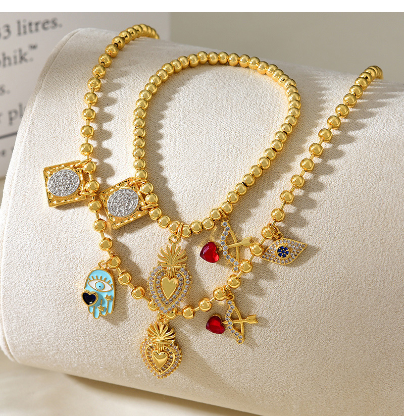 Fashion Golden 2 Copper Inlaid Zircon Irregular Love Square Portrait Pendant Bead Necklace (3mm),Necklaces