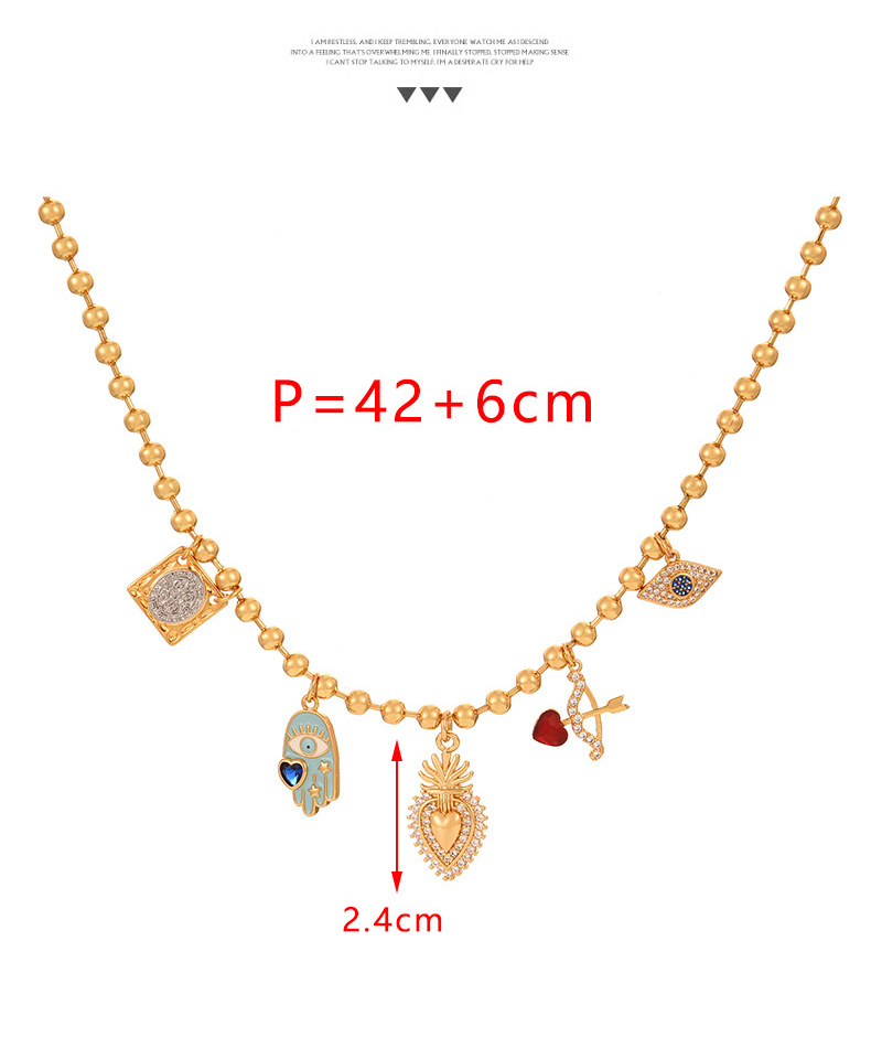 Fashion Golden 1 Copper Inlaid Zircon Irregular Love Oil Dripping Palm Eyes Portrait Pendant Bead Necklace (3mm),Necklaces