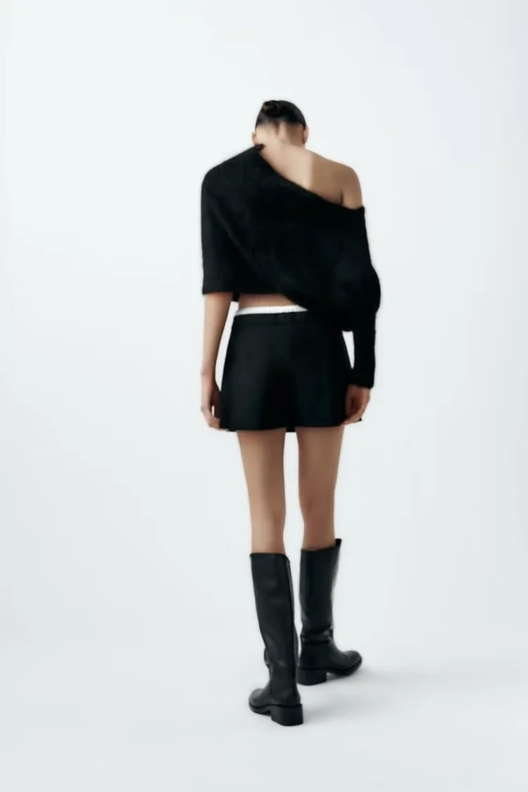 Fashion Black Blend Lace-up Pleated Shorts,Shorts