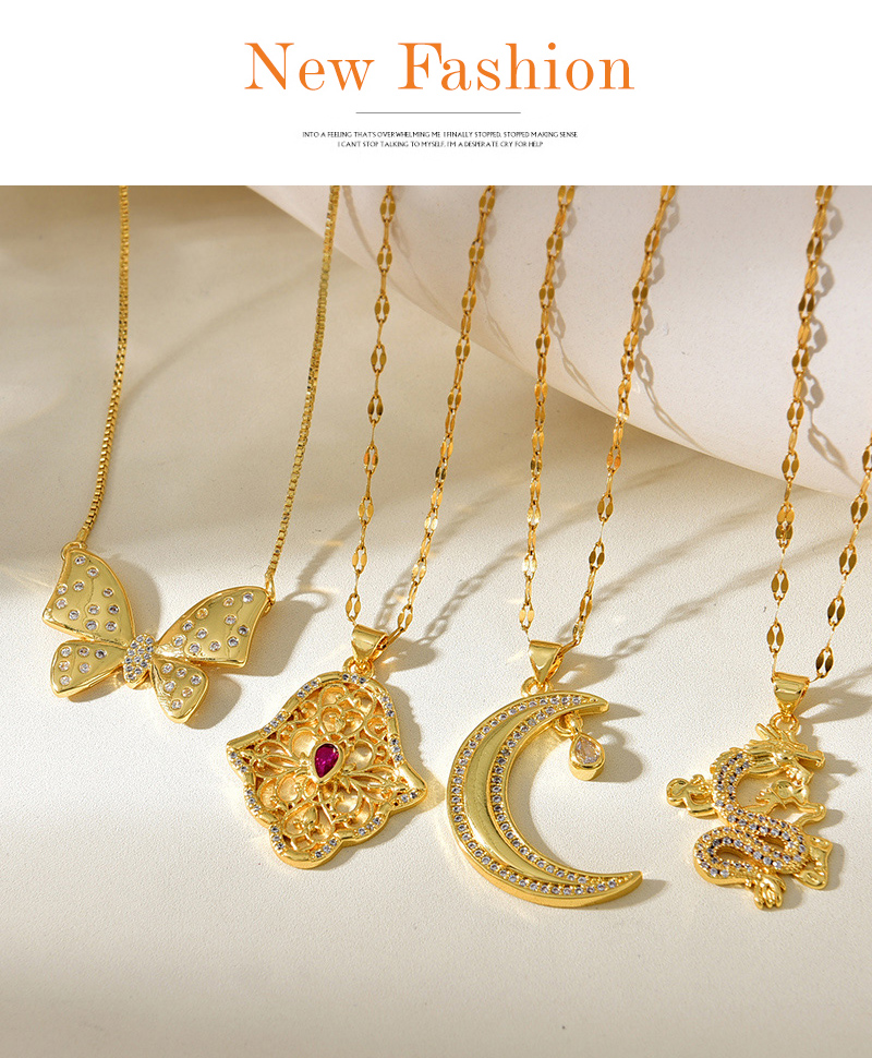 Fashion Golden 4 Titanium Steel Inlaid Zirconium Butterfly Pendant Necklace,Necklaces