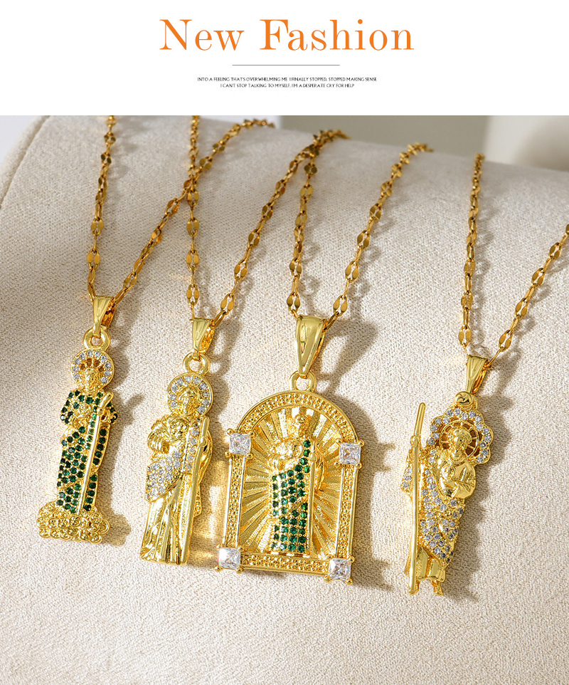 Fashion Golden 3 Titanium Steel Inlaid With Zirconium Portrait Pendant Necklace,Necklaces