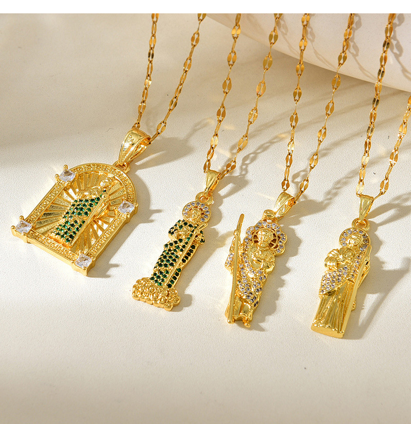 Fashion Golden 4 Titanium Steel Inlaid With Zirconium Portrait Pendant Necklace,Necklaces