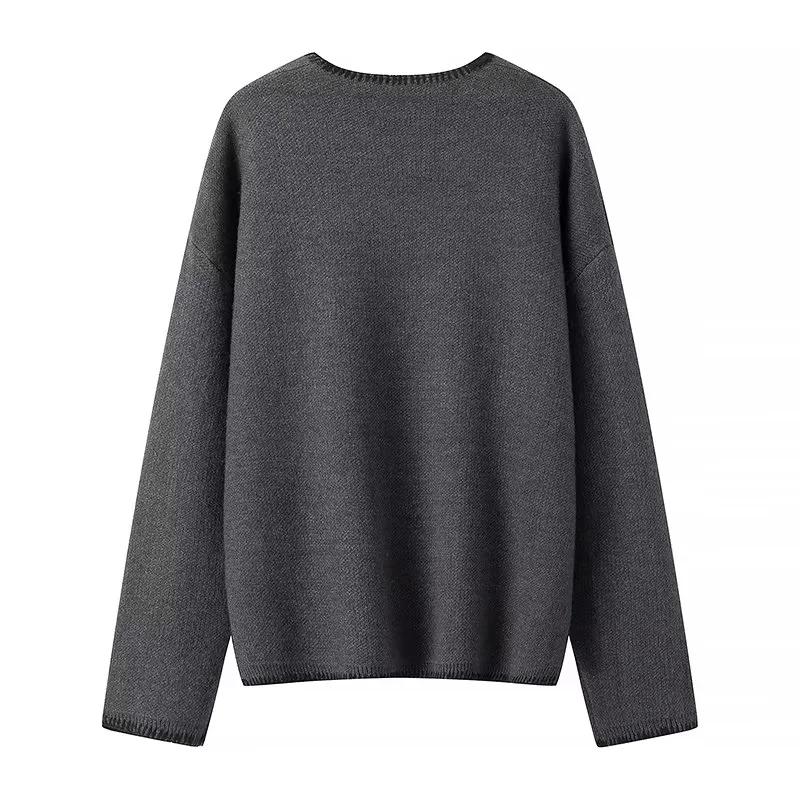 Fashion Photo Color Contrast Color Stitched V-neck Sweater,Sweater