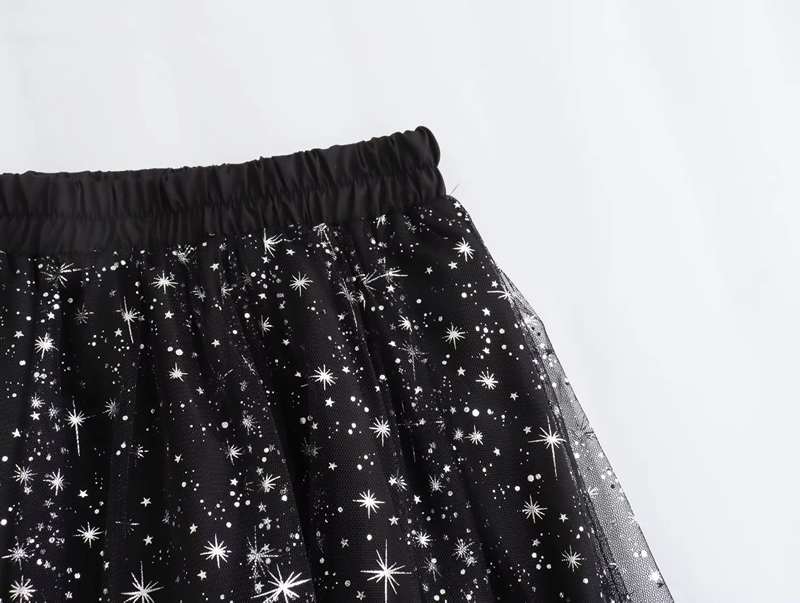 Fashion Black Polyester Fine Glitter Mesh Skirt,Skirts