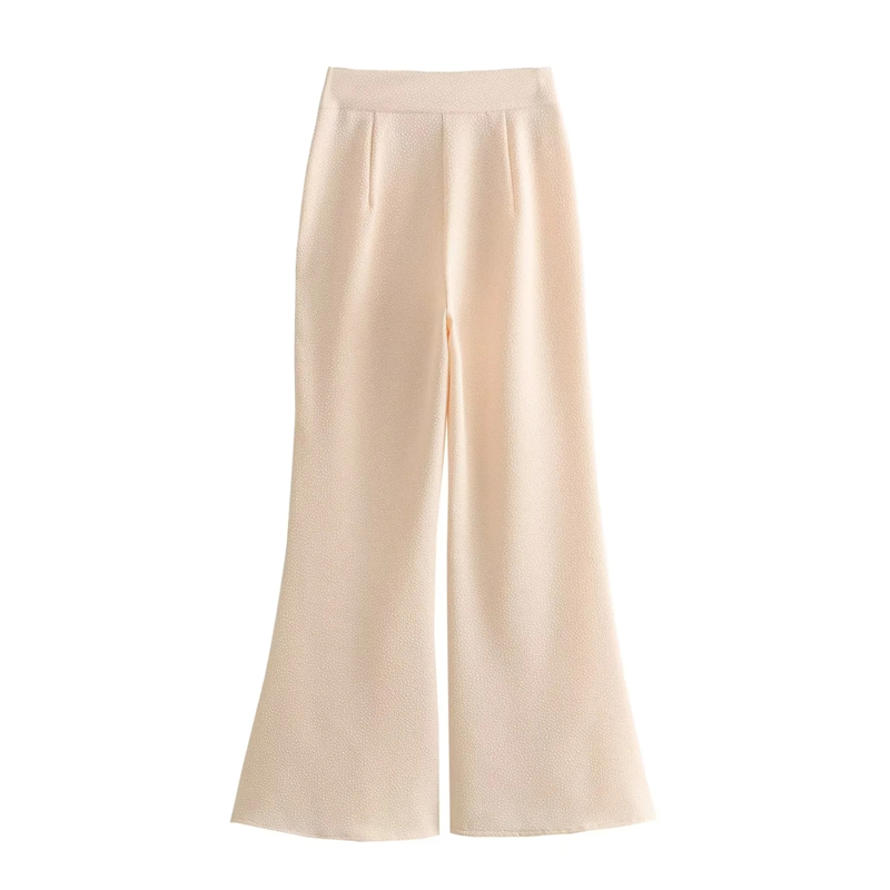 Fashion Beige Polyester Textured Bootcut Trousers,Pants