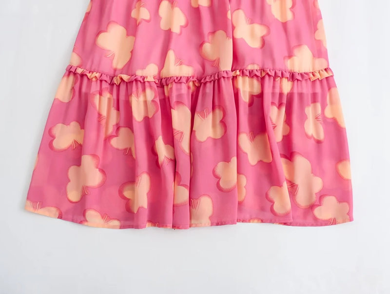 Fashion Pink Polyester Printed Strappy Knee-length Skirt,Knee Length