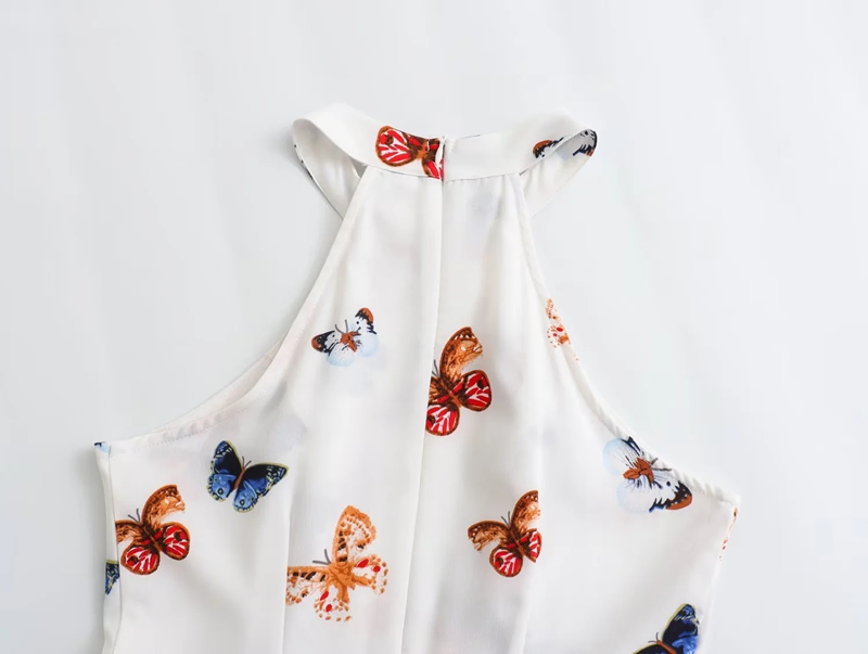 Fashion White Polyester Printed Halterneck Skirt,Mini & Short Dresses