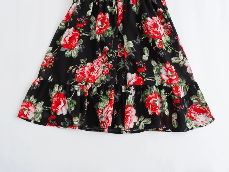 Fashion Black Chiffon Printed V-neck Skirt,Mini & Short Dresses