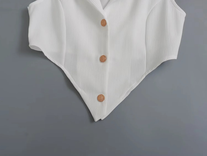 Fashion White Polyester Buttoned Lapel Vest,Coat-Jacket