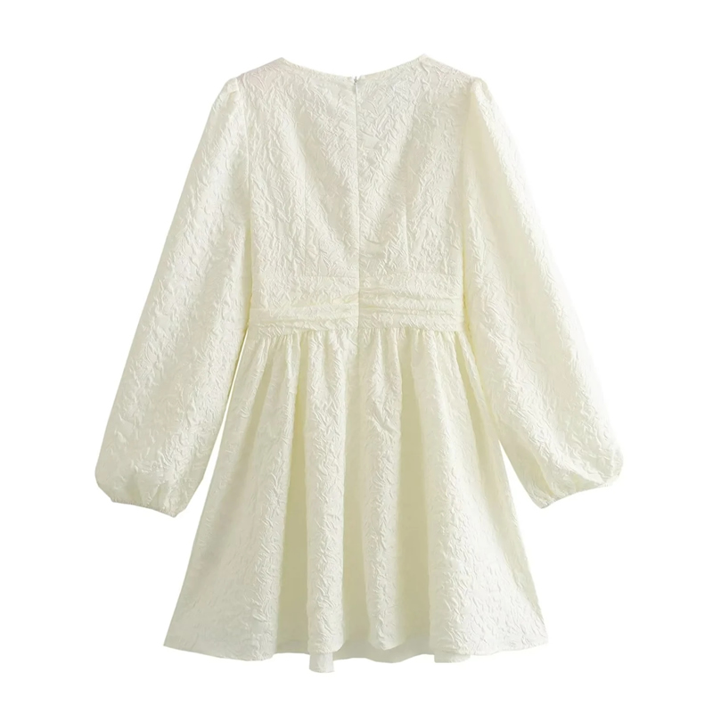 Fashion White V-neck Long-sleeved Skirt,Mini & Short Dresses