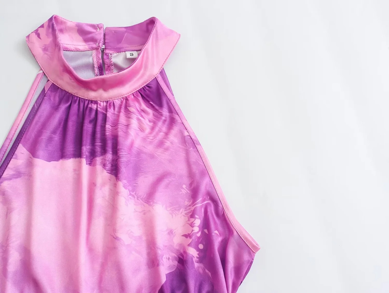 Fashion Purple Tie-dye Printed Halterneck Long Skirt,Long Dress
