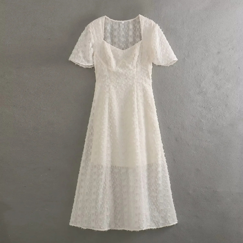 Fashion White Square Neck Jacquard Long Skirt,Long Dress