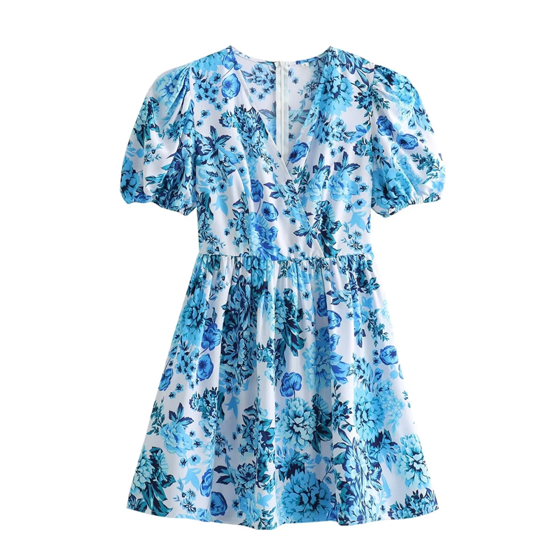 Fashion Blue Polyester Floral Skirt,Mini & Short Dresses