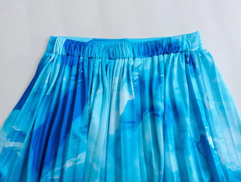 Fashion Blue Polyester Printed Skirt,Skirts