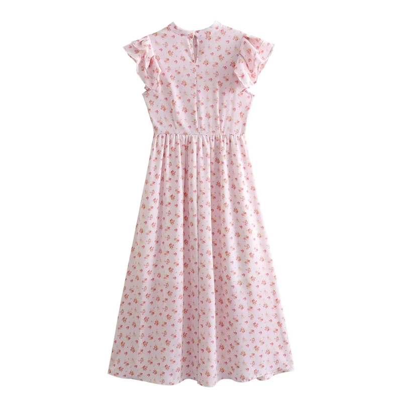 Fashion Pink Polyester Printed Round Neck Long Skirt,Long Dress