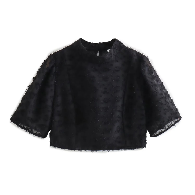 Fashion Black Brushed Textured Crew Neck Top,T-shirts