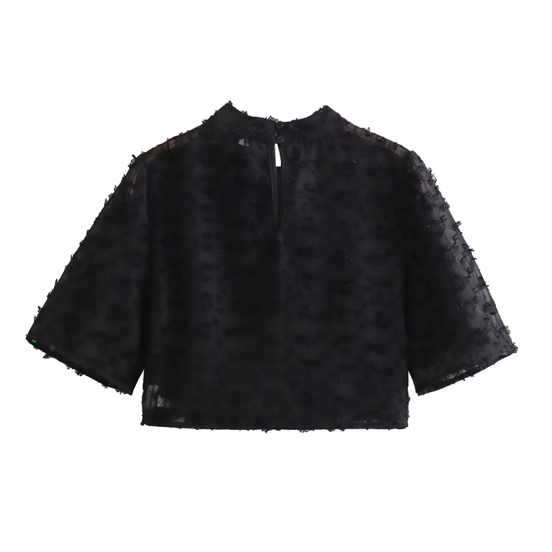 Fashion Black Brushed Textured Crew Neck Top,T-shirts