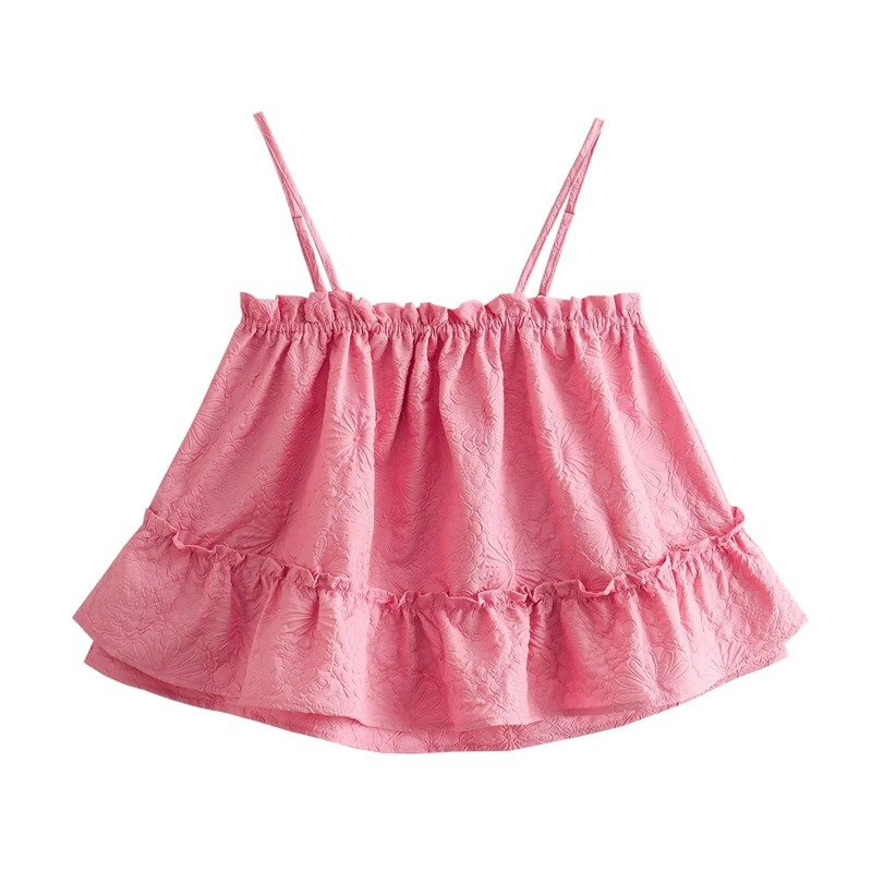Fashion Pink Polyester Laminated Suspender Shorts Set,Tank Tops & Camis