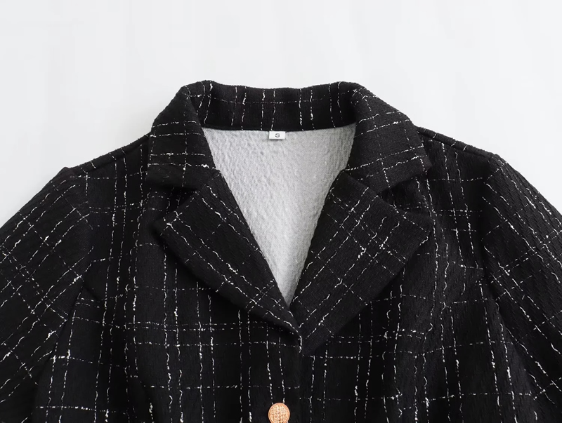 Fashion Black Polyester Slub Lapel Jacket And Skirt Suit,Coat-Jacket