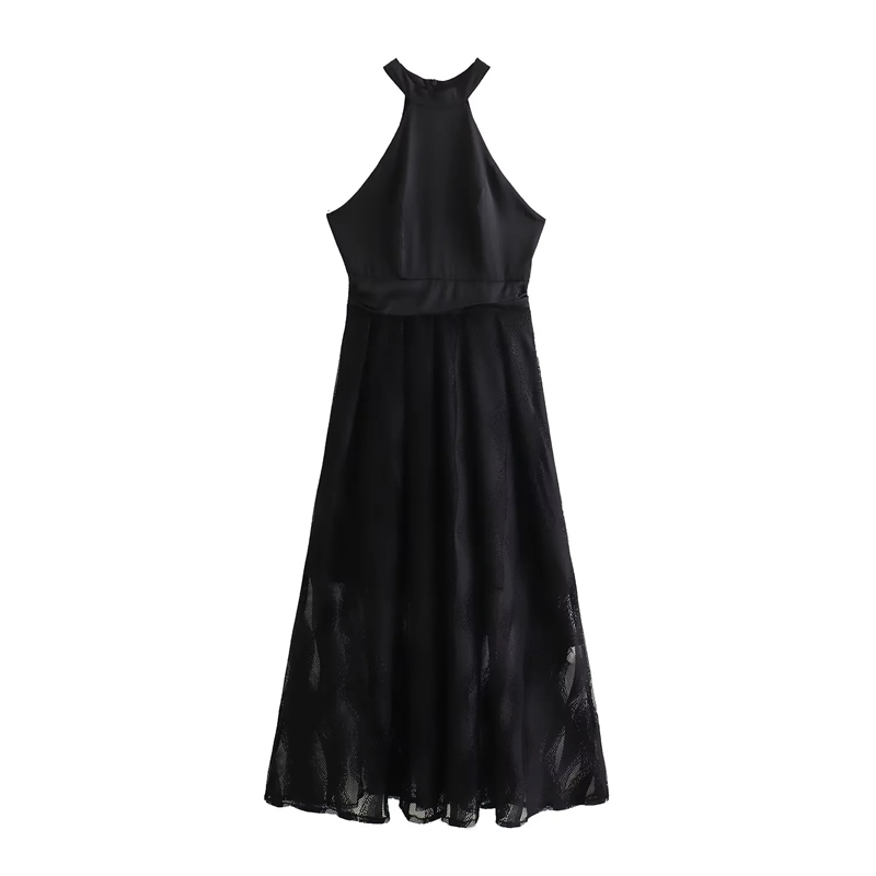 Fashion Black Mesh Halterneck Lace Gown,Prom Dresses