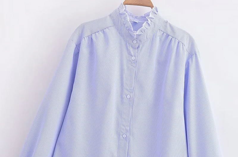 Fashion Blue Polyester Lace Button-down Shirt,Blouses