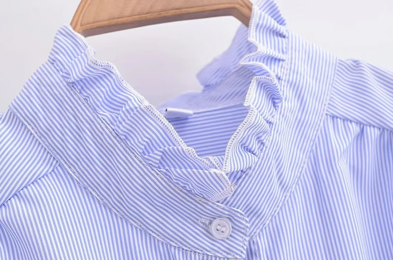 Fashion Blue Polyester Lace Button-down Shirt,Blouses