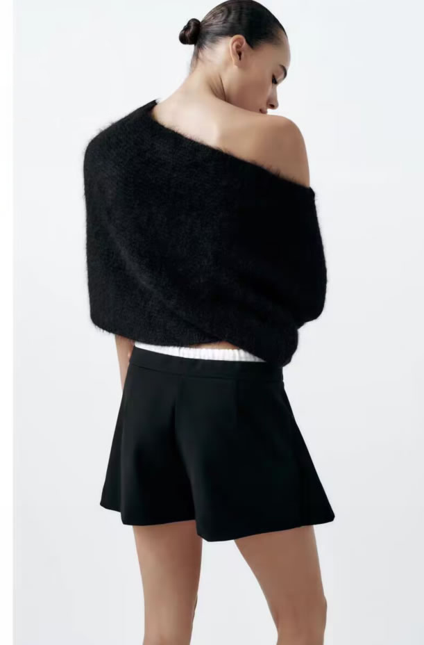 Fashion Black Polyester Lace-up Pleated Shorts,Shorts