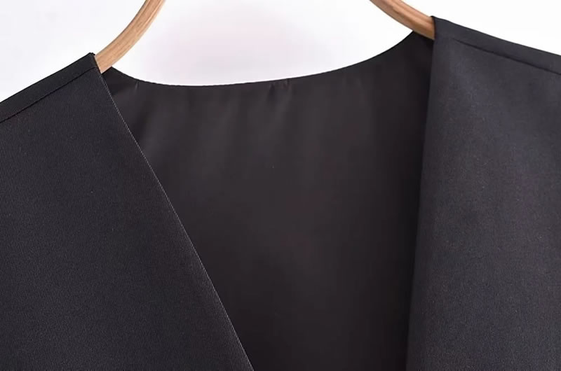 Fashion Black Polyester Buttoned Vest Jacket,Coat-Jacket