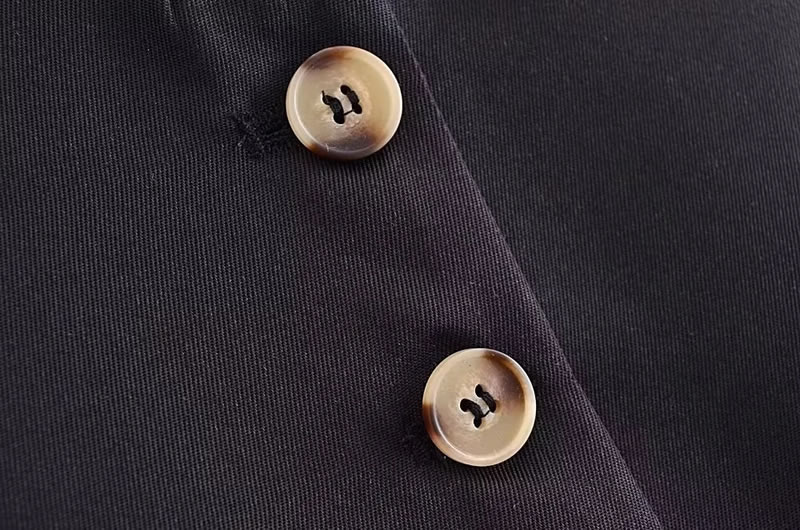Fashion Black Polyester Buttoned Vest Jacket,Coat-Jacket
